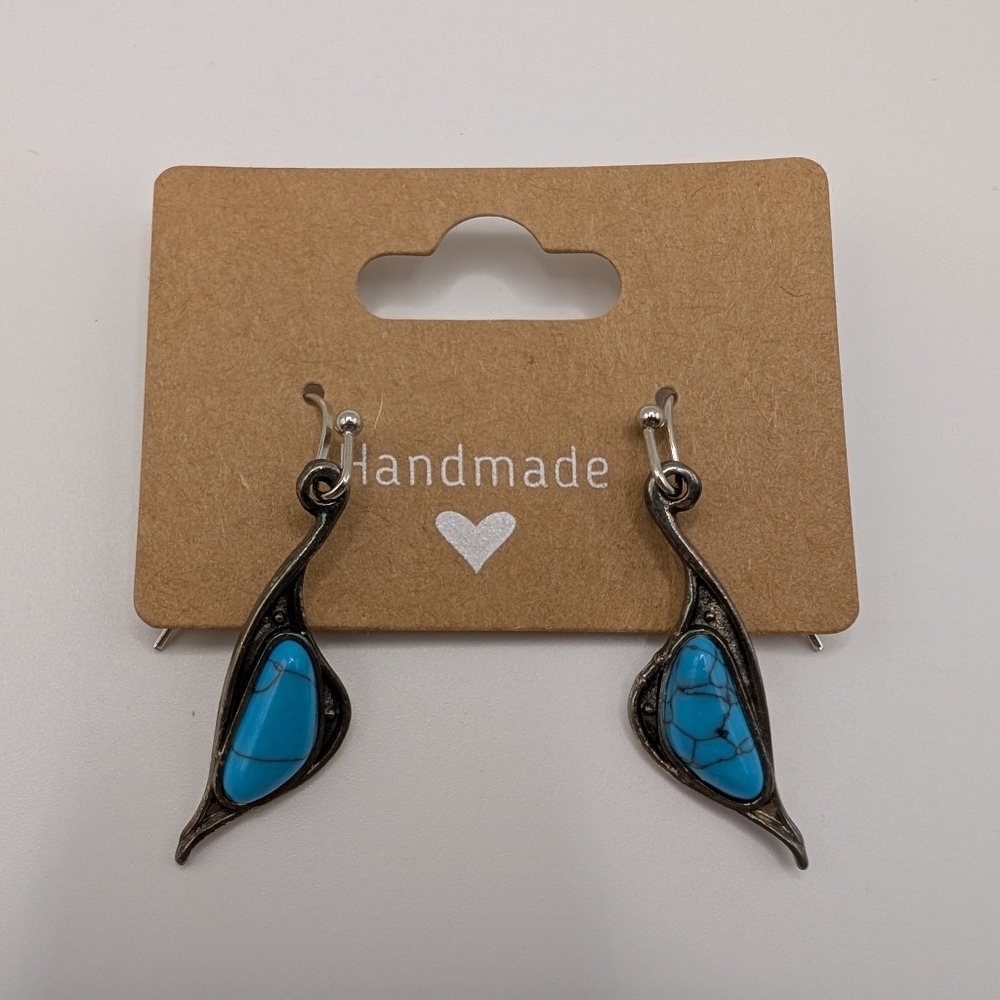 Handmade Abstract Faux Turquoise Dangle Earrings Delicate Design French Hooks